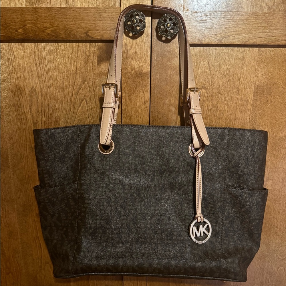 Michael Kors Brown Logo Tote with Tan Trim